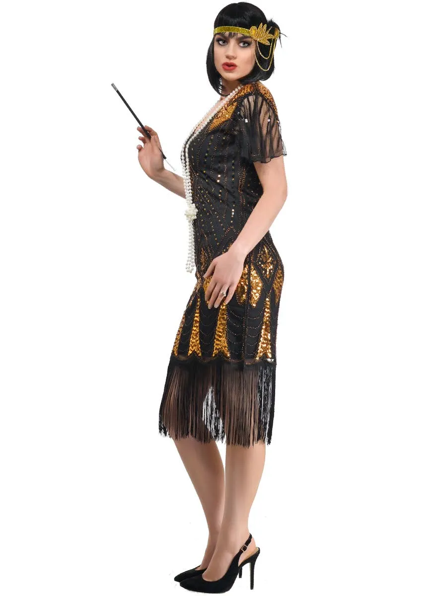 Sparkly Black and Gold Plus Size Womens Great Gatsby Costume