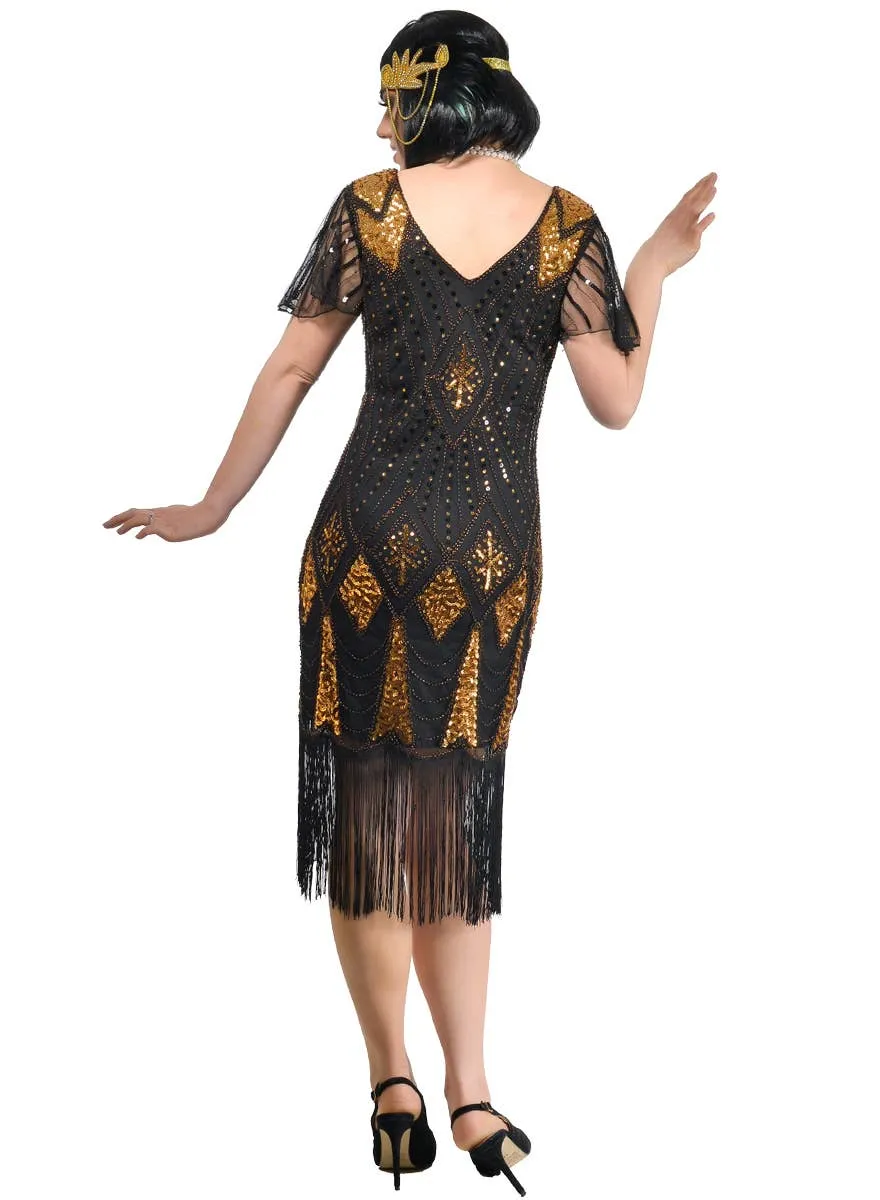 Sparkly Black and Gold Plus Size Womens Great Gatsby Costume