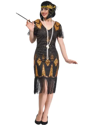 Sparkly Black and Gold Plus Size Womens Great Gatsby Costume