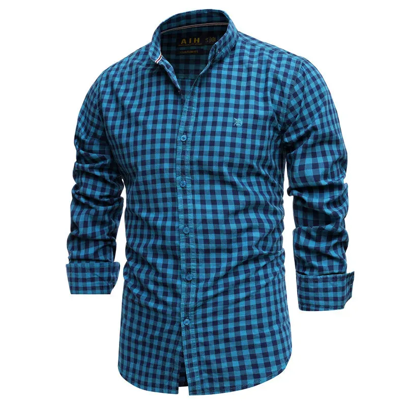 Spring 100% Cotton Plaid Shirt Casual Slim Fit Men Shirt Long Sleeve High Quality Men's Social Shirt Dress Shirts