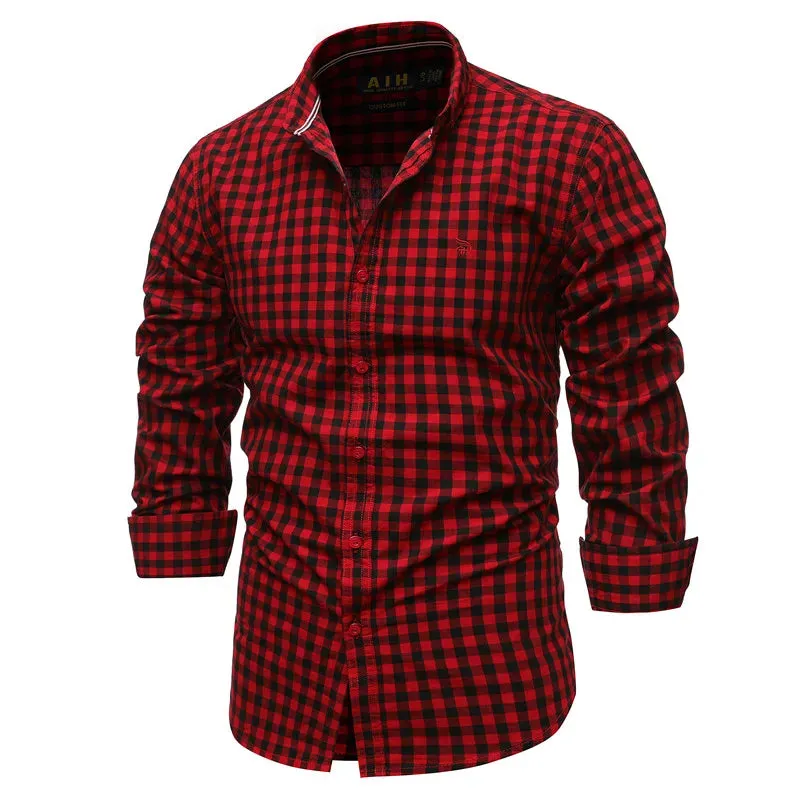 Spring 100% Cotton Plaid Shirt Casual Slim Fit Men Shirt Long Sleeve High Quality Men's Social Shirt Dress Shirts