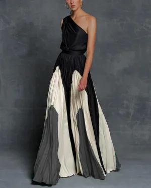 Stitching strapless contrast color long dress