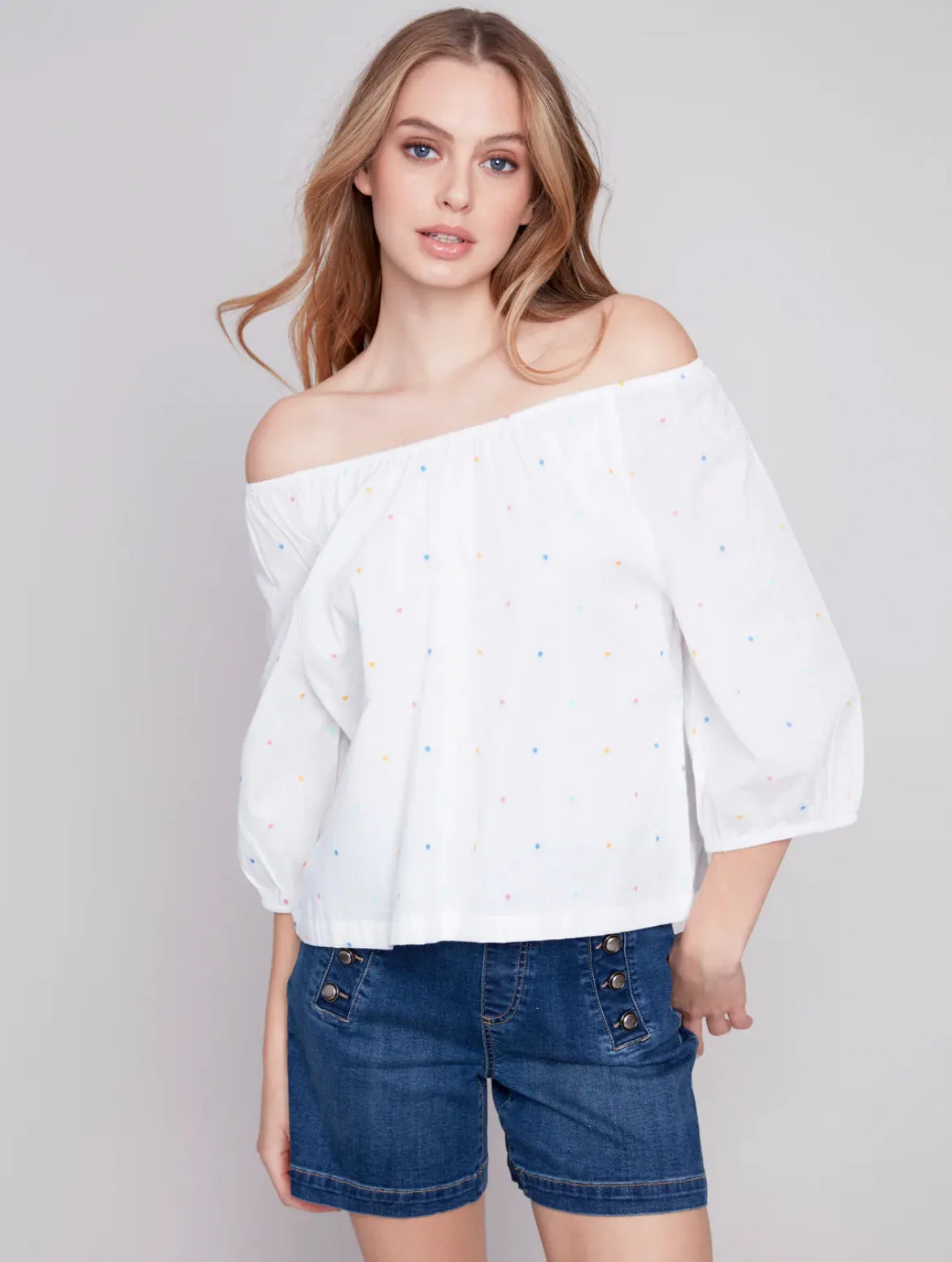 Swiss Dot Off The Shoulder Blouse