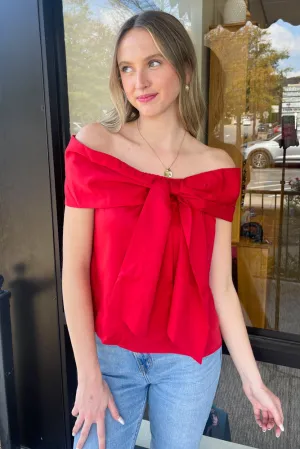 TCEC-Off The Shoulder Bow Top-Red