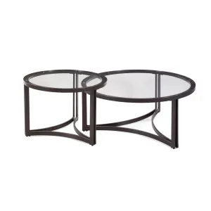 Trucco Metal and Clear Glass Black Round Nesting Cocktail Table