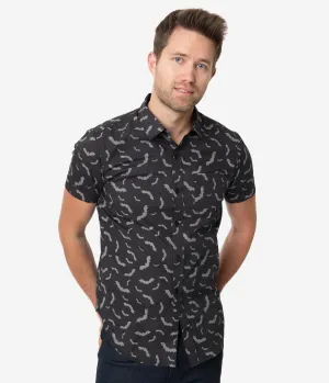 Unique Vintage Black & Grey Bat Print Mens Shirt