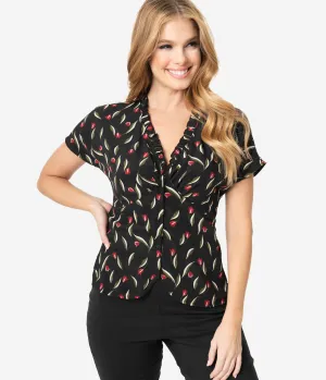 Unique Vintage Black & Red Floral Geraldine Blouse