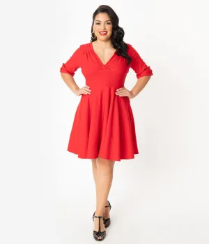 Unique Vintage Plus Size 1950s Red Delores Fit & Flare Dress