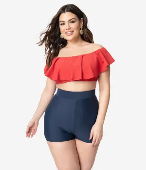 Unique Vintage Plus Size Red Ruffled Ramona Swim Top