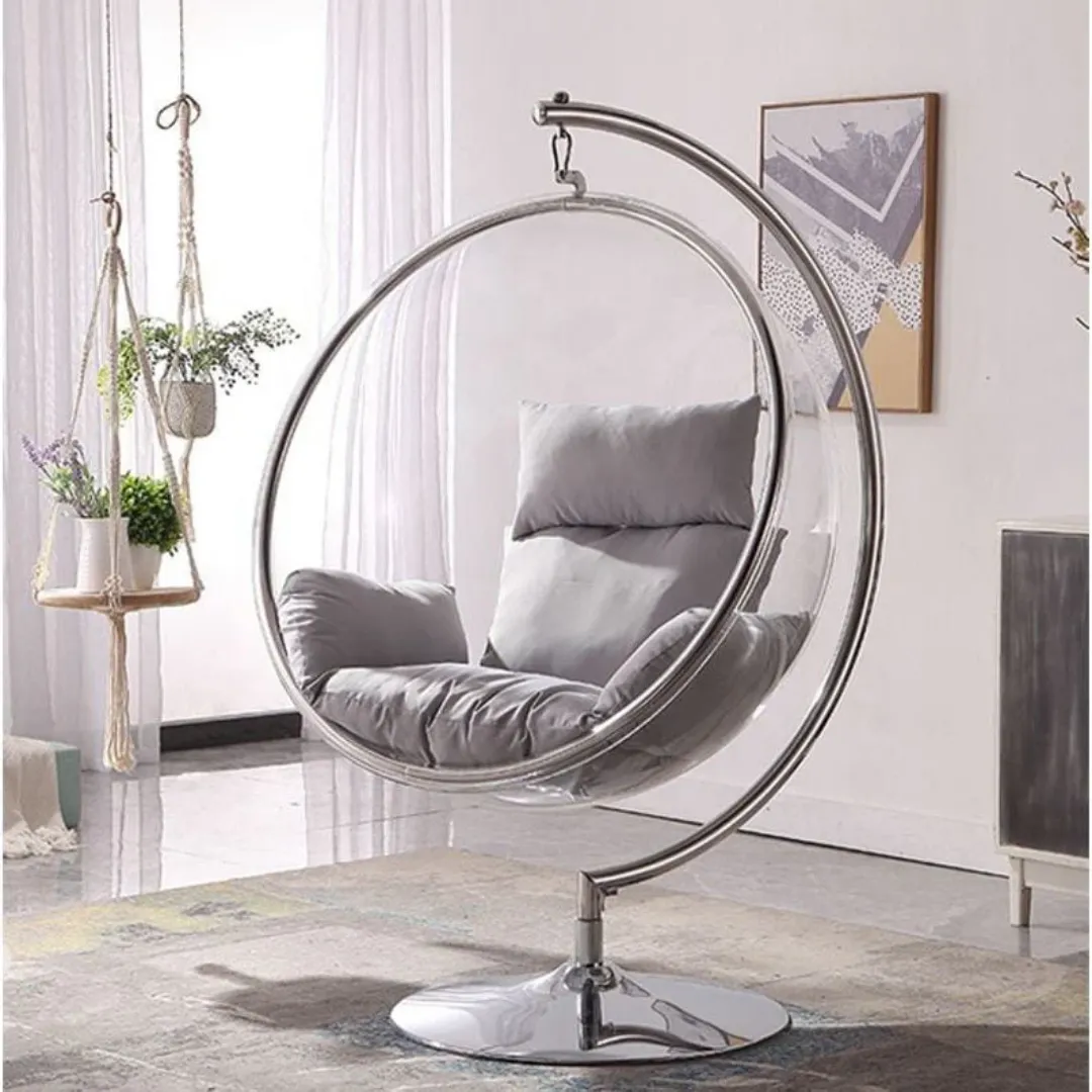 Wooden Twist Modern Transparent Acrylic Ball Bubble Swing Chair ( Silver )