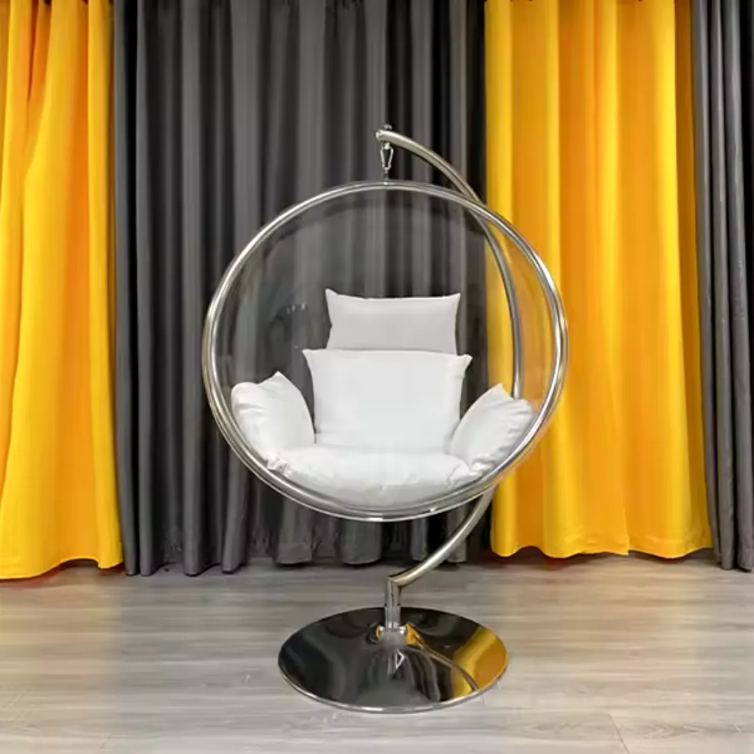 Wooden Twist Modern Transparent Acrylic Ball Bubble Swing Chair ( Silver )