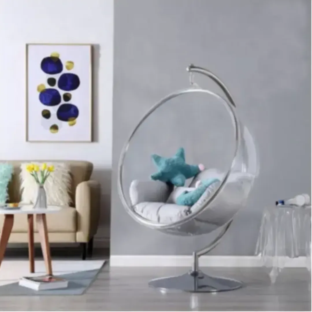 Wooden Twist Modern Transparent Acrylic Ball Bubble Swing Chair ( Silver )