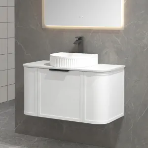 York 900mm Curved Wall Hung Vanity Matte White   Luxe Stone Top